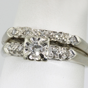 14K White Gold Diamond Vintage Wedding Ring Set | Online Pawn Shop