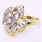 NEW Modern Womens 14K Two Tone Gold Diamond Plumeria Flower Cocktail Ring