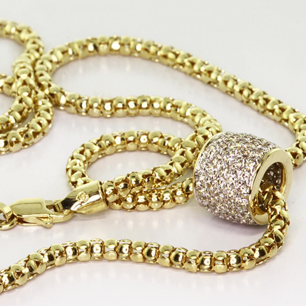 Beautiful Ladies 14K Yellow Gold Round Diamond Barrel Slider Pendant