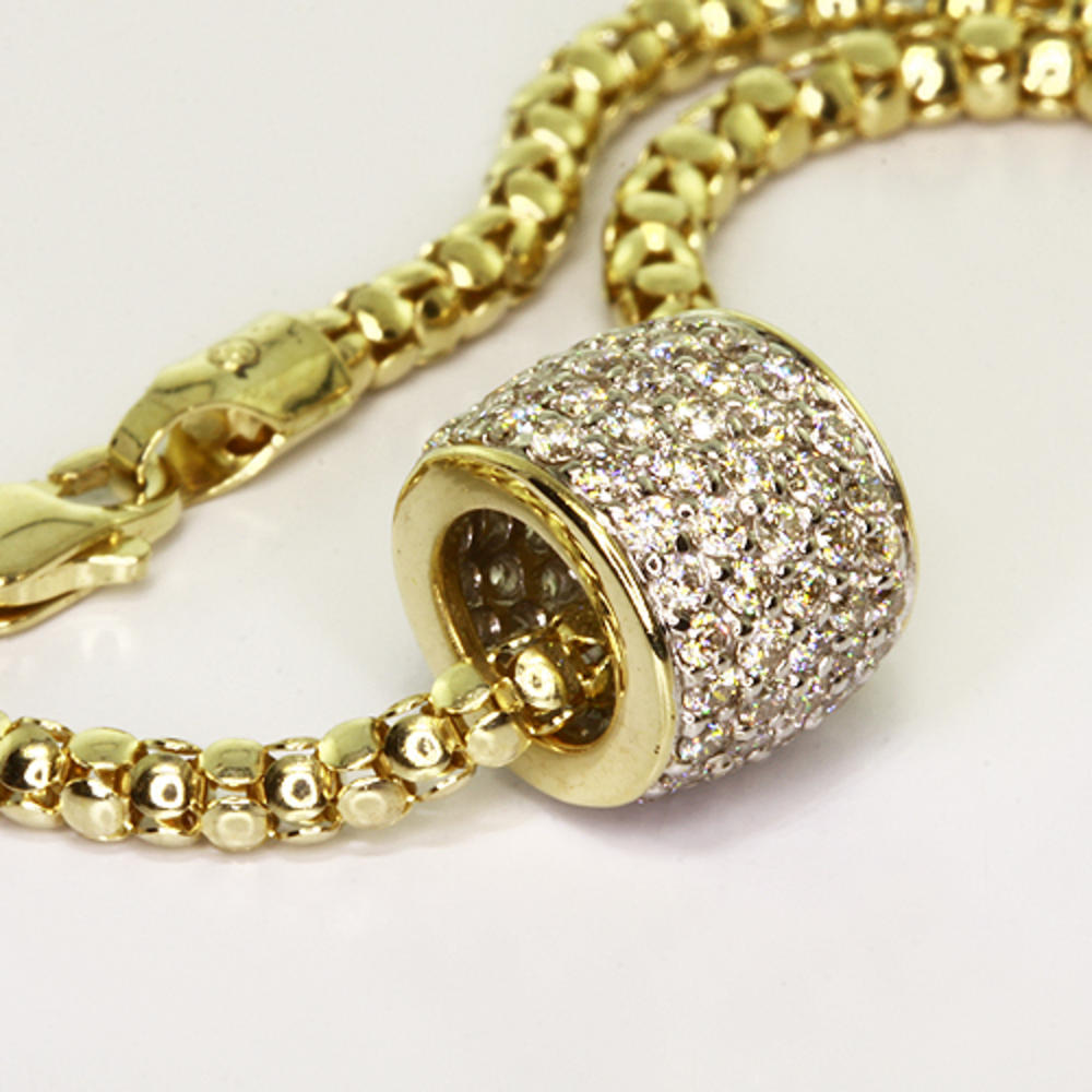 Beautiful Ladies 14K Yellow Gold Round Diamond Barrel Slider Pendant