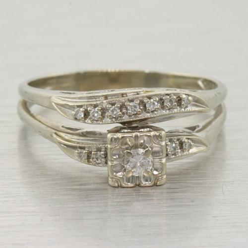 Beautiful 14K White Gold Diamond Vintage Wedding Ring Set