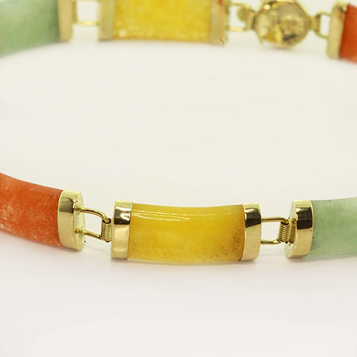 Charming Ladies 14K Yellow Gold Multi Colored Jade Bracelet | Outofpawn.com