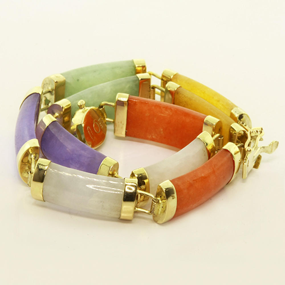 Charming Ladies 14K Yellow Gold Multi Colored Jade Bracelet | Online