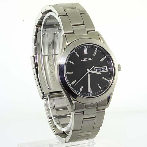 Handsome Men's Seiko Silver Tone Stainless Steel Watch #SGF719 Black Face |  