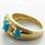 Dazzling Ladies Vintage 14K Yellow Gold Hand Engraved Turquoise Ring Band