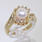 Lustrous Ladies 14K Yellow Gold Pearl and Diamond Right Hand Ring Jewelry