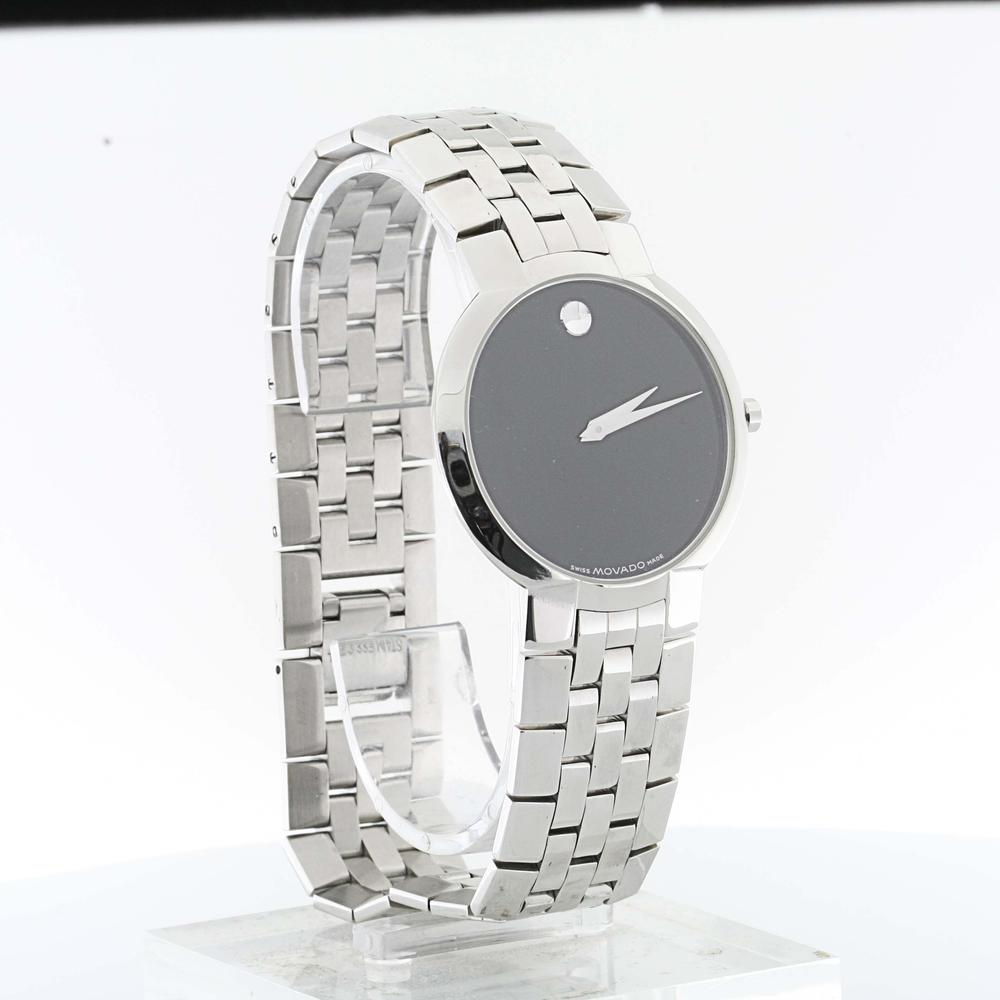 Authentic Men's Movado Stainless Steel Black Face Faceto Watch Model 84
