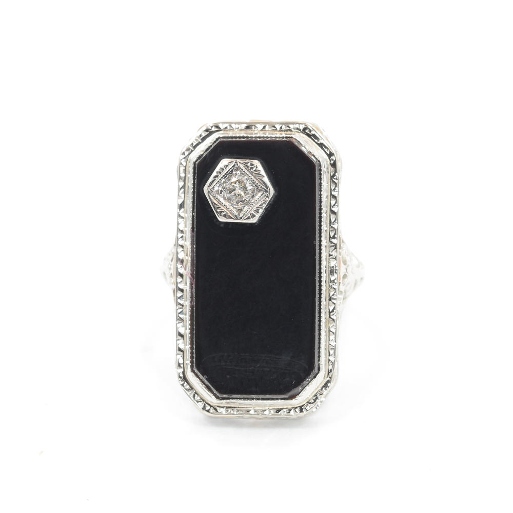 Fine Womens Vintage Art Deco 14k White Gold Diamond And Onyx Ring Jewelry 777jewelry Com