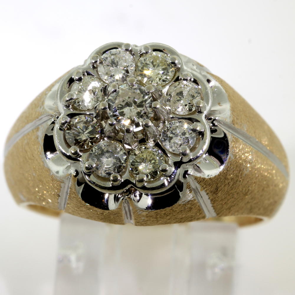 Fine Vintage Estate Men&#39;s 14K Yellow Gold Diamond 0.95CTW Kentucky Cluster Ring | Online Pawn ...