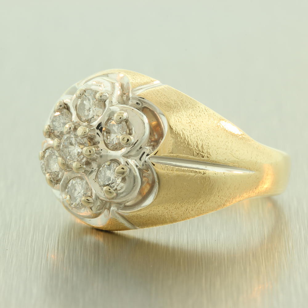 Fine Vintage Men's 14K Yellow Gold Diamond 0.75CTW Kentucky Cluster ...