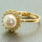 Vintage Estate Classic 14K Yellow Gold Cultured Pearl Diamond Halo Three Piece Set