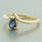 Vintage Retro Estate 10K Yellow Gold London Blue Topaz  Diamond  Right Hand Cocktail Ring