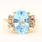 Retro Vintage Estate 10K Yellow Gold Oval Cut Blue Topaz Diamond Cocktail Ring