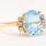 Retro Vintage Estate 10K Yellow Gold Oval Cut Blue Topaz Diamond Cocktail Ring