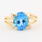 Retro Vintage 14K Yellow Gold Diamond Oval Blue Topaz Gem Cocktail Ring 