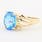 Retro Vintage 14K Yellow Gold Diamond Oval Blue Topaz Gem Cocktail Ring 