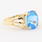 Retro Vintage 14K Yellow Gold Diamond Oval Blue Topaz Gem Cocktail Ring 