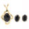 Elegant Ladies 14k Yellow Gold Black Onyx Pendant & Earrings Jewelry Set