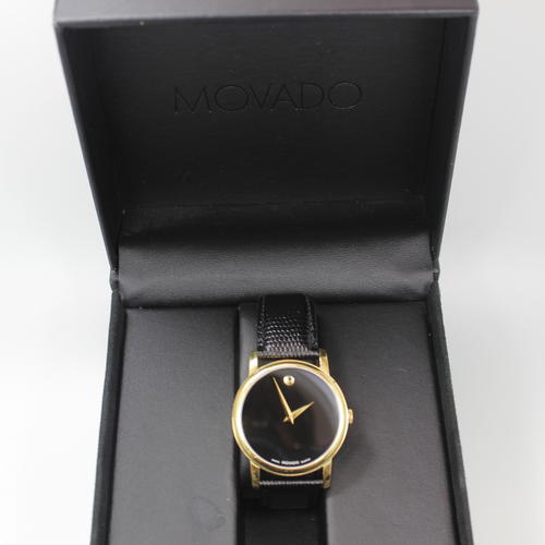 Men's Movado MO 01.1.34.6002 Stainless Steel Black Dial Genuine Leather ...