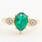 Estate Ladies 14K Yellow Gold Pear Cut Emerald Diamond May Birthstone Right Hand Ring