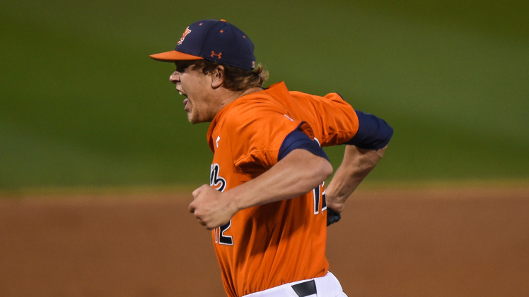 Auburn's Andrew Mitchell celebrates a big moment Tuesday in Plainsman Park