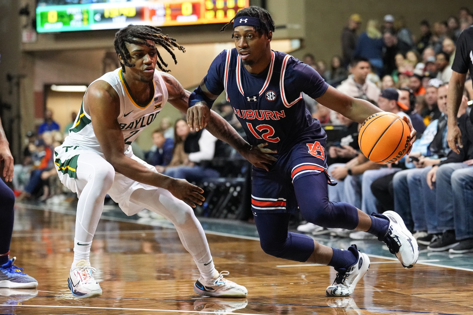 SIOUX FALLS, SD - NOVEMBER 07 - Auburn's Denver Jones (12) during the game between the Auburn Tigers and the #20 Baylor Bears at Sanford Pentagon in Sioux Falls, SD on Tuesday, Nov. 7, 2023.Photo by Steven Leonard/Auburn Tigers