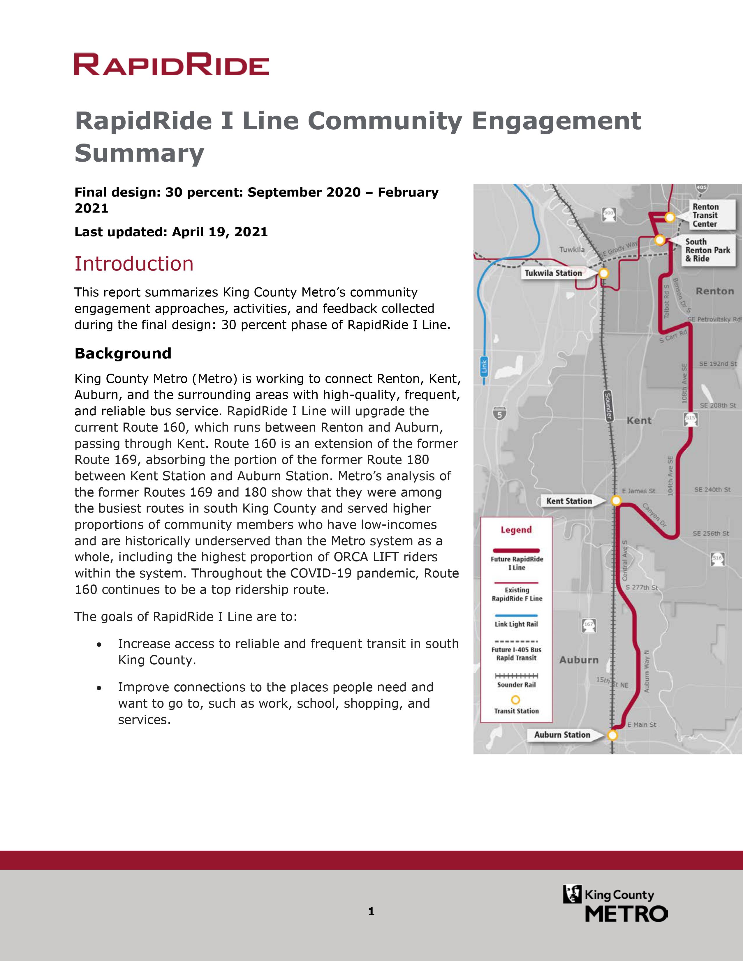 King County - Rapid Ride 2021 Community Engagement Report, page 1