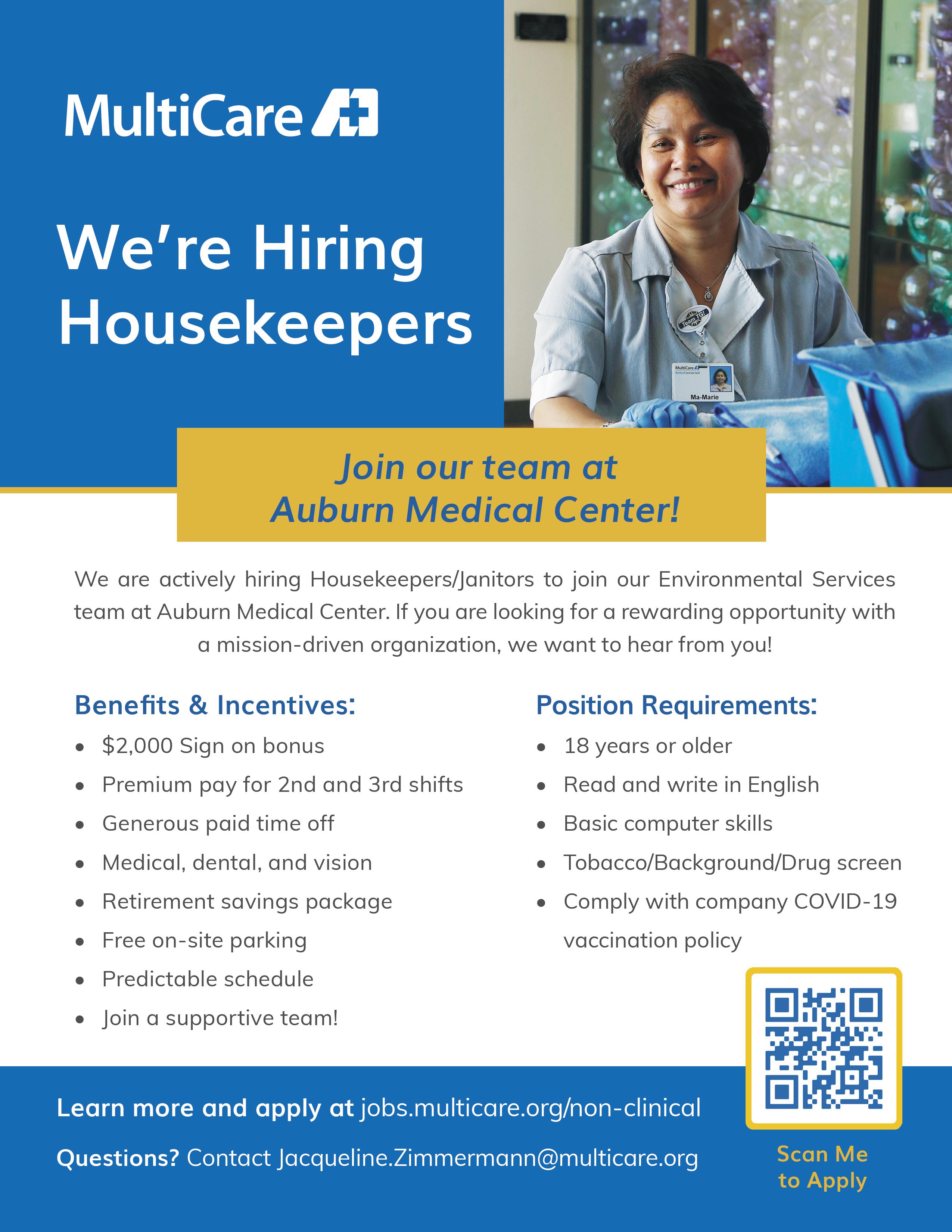 MultiCare Housekeeping Job Advertisement - 2021