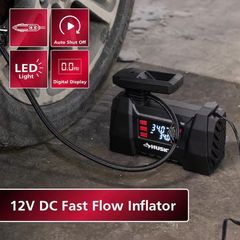 12-Volt DC Portable Fast Flow Air Compressor Air Pump Inflator with Digital Pressure Gauge, LED Light and Auto Shut Off - Image 2