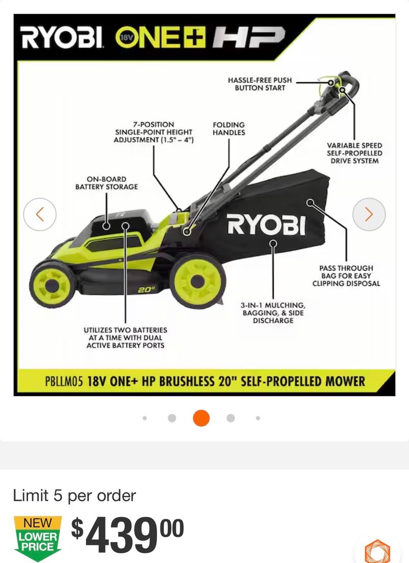 RYOBIONE+ HP 18V Brushless 20 in. Cordless Battery Walk Behind Self-Propelled Lawn Mower - Image 1
