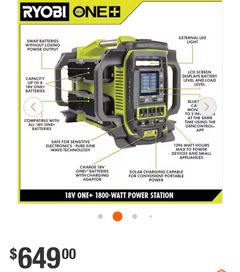 RYOBI18V ONE+ 1800-Watt Portable Battery Inverter Power Station/8-Port Charger (Tool Only) - Image 2
