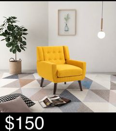  UixeYellow Linen Arm Chair  - Image 1