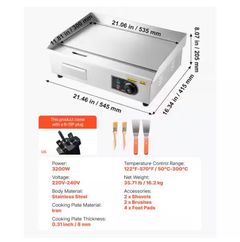 VEVORCommercial Electric Griddle 3200 W Countertop Flat Top Grill 22 in. Stainless Steel Griddle Grill - Image 2