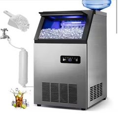  VeliviCommercial Maker 120 lb./24 H Freestanding Ice Maker Machine with 35 lbs. Storage, 2 Water Inlet Modes, Stainless Steel - Image 1