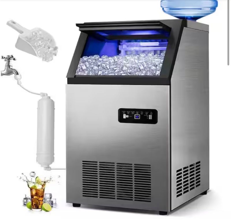  VeliviCommercial Maker 120 lb./24 H Freestanding Ice Maker Machine with 35 lbs. Storage, 2 Water Inlet Modes, Stainless Steel - Image 1