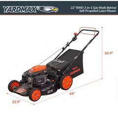 YARDMAX22 in. 201 cc SELECT PACE 6 Speed CVT High Wheel RWD 3-in-1 Gas Walk Behind Self Propelled Lawn Mower - Image 4