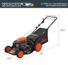YARDMAX22 in. 201 cc SELECT PACE 6 Speed CVT High Wheel RWD 3-in-1 Gas Walk Behind Self Propelled Lawn Mower - Image 5