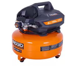 RIDGID6 Gal. 150 PSI Portable Electric Oil-Free Jobsite Pancake Air Compressor with Dual Pressure Gauges and 2-Quick Couplers - Image 1