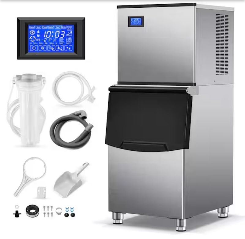  Velivi23.2 in. Commercial Ice Maker 460 lbs./24 H Freestanding Stainless Steel Ice Maker Full Size Cubes with 350 lbs. Storage - Image 1