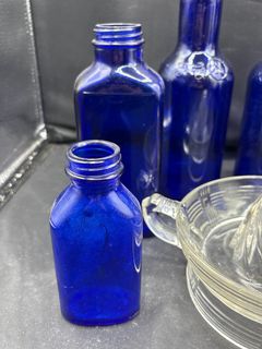 Cobalt Blue Glass Bottle Collection and Hazel-Atlas Criss-Cross Citrus Juicer - Image 2