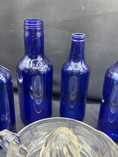 Cobalt Blue Glass Bottle Collection and Hazel-Atlas Criss-Cross Citrus Juicer - Image 5