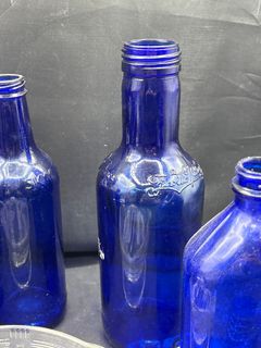 Cobalt Blue Glass Bottle Collection and Hazel-Atlas Criss-Cross Citrus Juicer - Image 6
