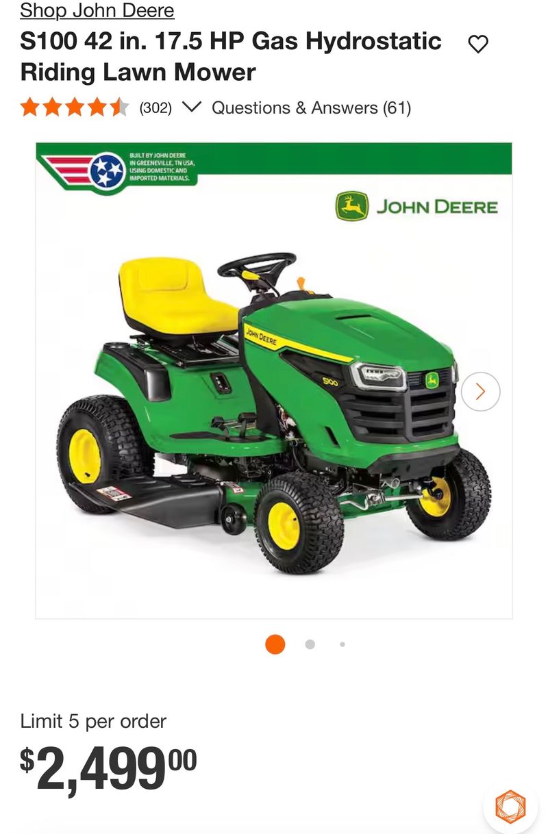 S100 42 in. 17.5 HP Gas Hydrostatic Riding Lawn Mower - Image 1