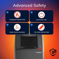 Lasko 1500-Watt 20 in. Black Electric Console Ceramic Space Heater with Tip-Over Switch, Adjustable Louvers, Timer, Remote CC20150 - Image 3