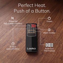 Lasko 1500-Watt 20 in. Black Electric Console Ceramic Space Heater with Tip-Over Switch, Adjustable Louvers, Timer, Remote CC20150 - Image 5