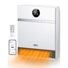 DREO 1500W Smart Wall Mount Ceramic Heater, Furnace, w/Remote 30� Oscillation, Adj Thermostat, Remote, Bedroom, Office, White DR-HSH017S White - Image 1