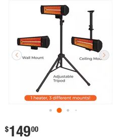 HEAT STORM Tradesman 1500-Watt Electric Indoor/Outdoor Quartz Infrared Portable Space Heater w/Tripod Wall and Ceiling Mount, Black HS-1500-TRIB - Image 2