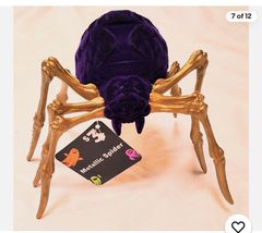 Flocked Spider 8" Purple Metallic Halloween Spooky Scary Prop Decor - Image 1