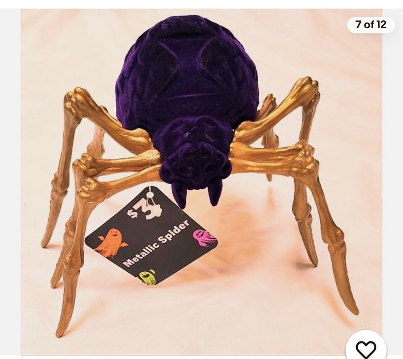 Flocked Spider 8" Purple Metallic Halloween Spooky Scary Prop Decor - Image 1