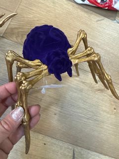 Flocked Spider 8" Purple Metallic Halloween Spooky Scary Prop Decor - Image 2